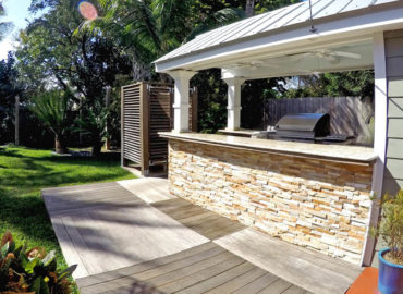 residential outdoor kitchen and shower in Key West