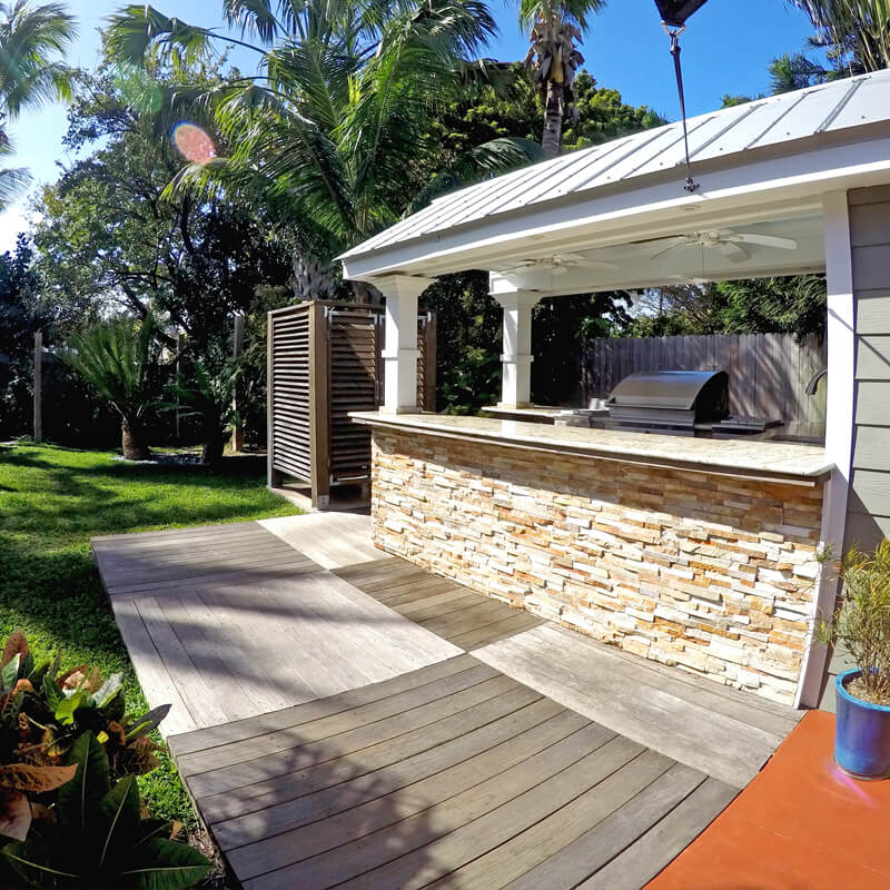 residential outdoor kitchen and shower in Key West