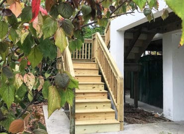 New exterior, wooden staircase